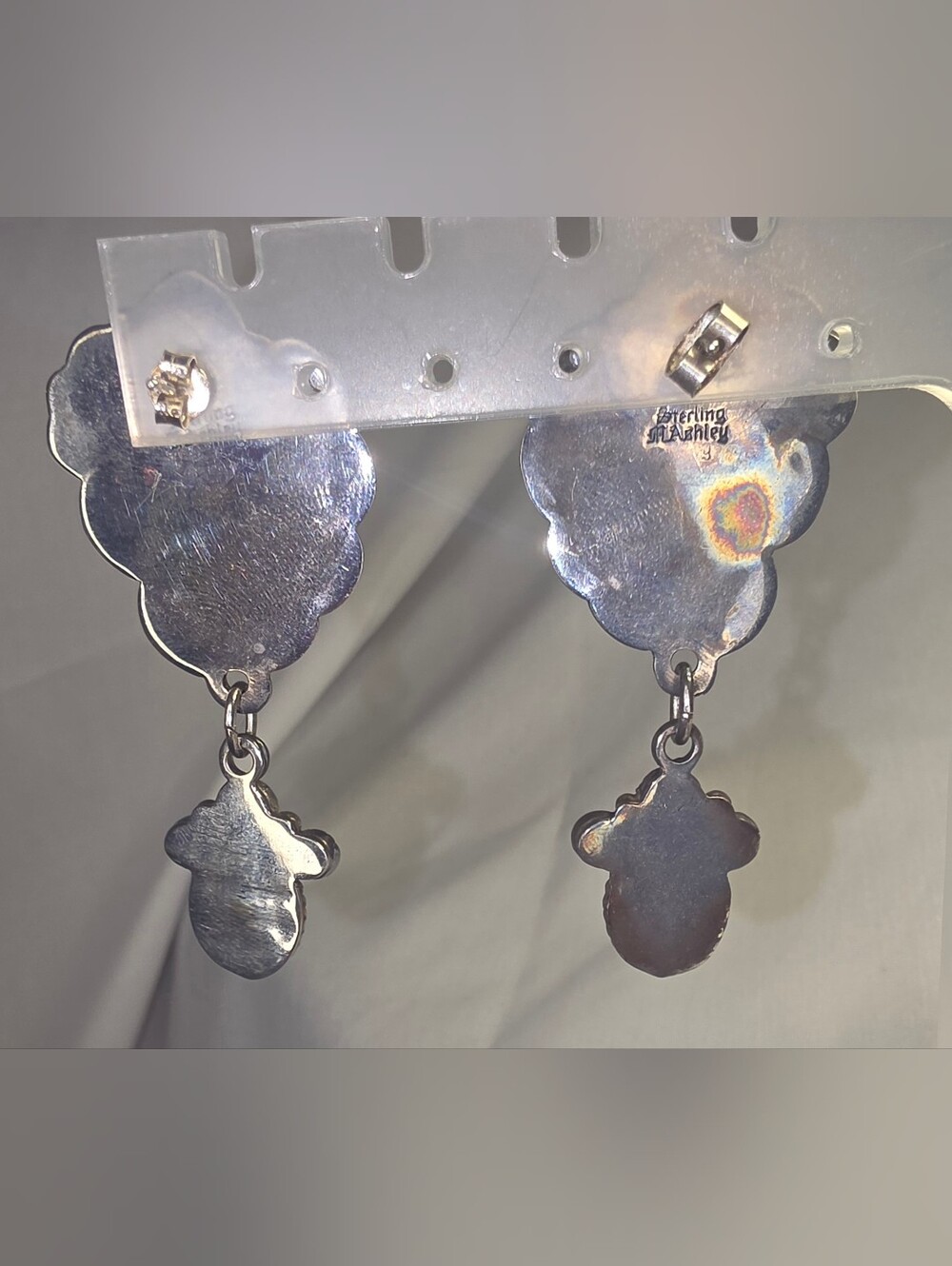 Native American sterling silver Earrings Signed, Heart Turquoise - Picture 3 of 14